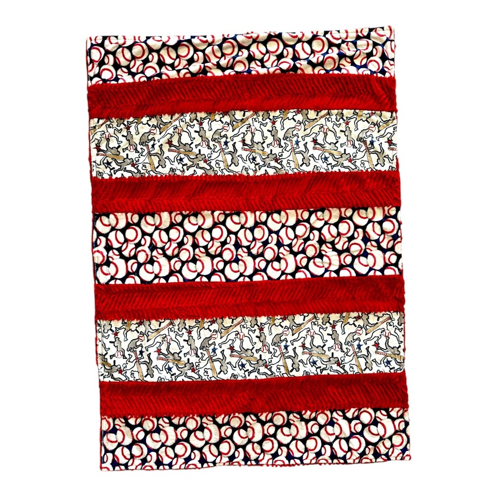 Handmade Baseball Minky Blanket Red/White/Blue - 47"x34" (NEW)